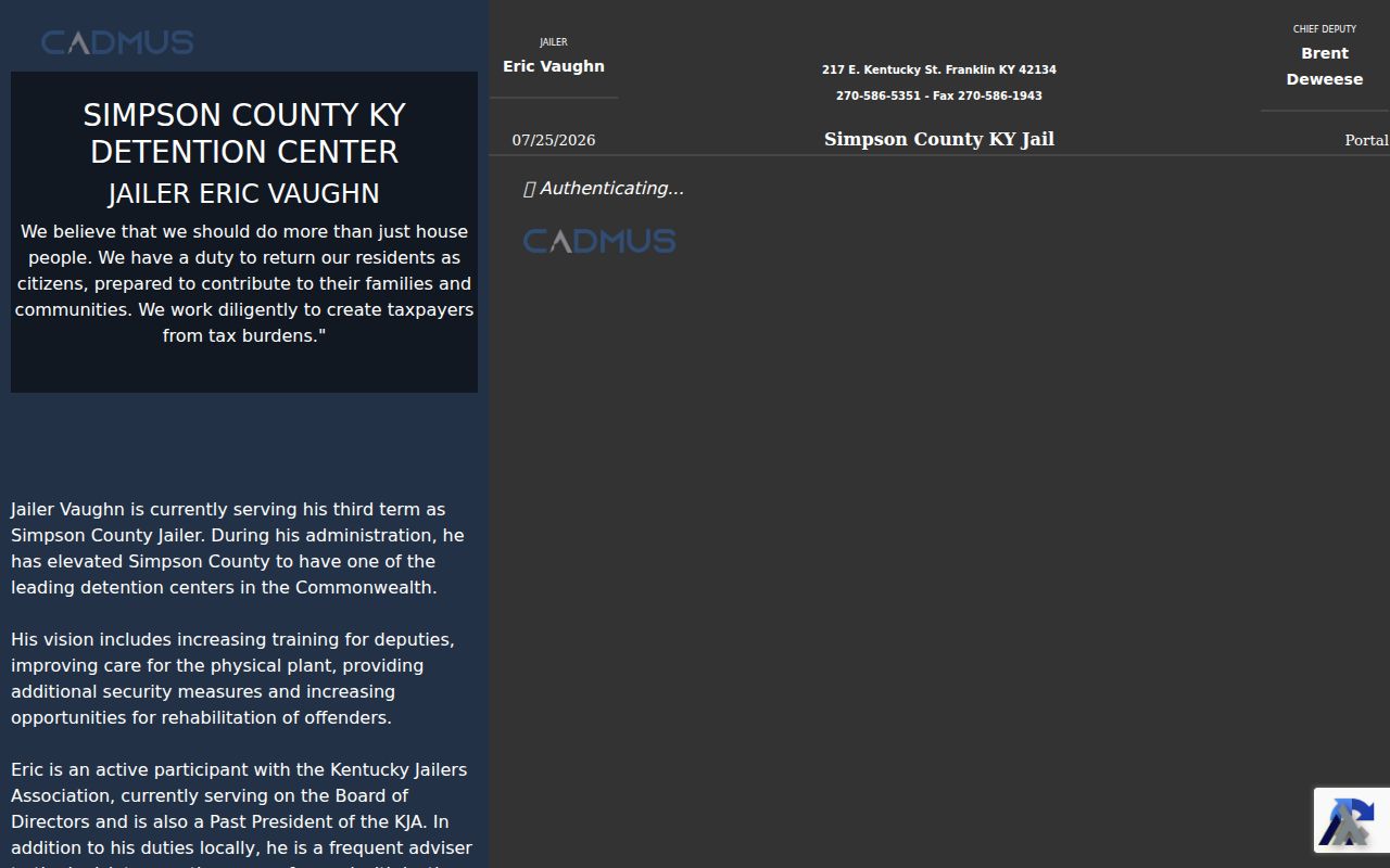 Official current inmate interface for Simpson County arrest lookup