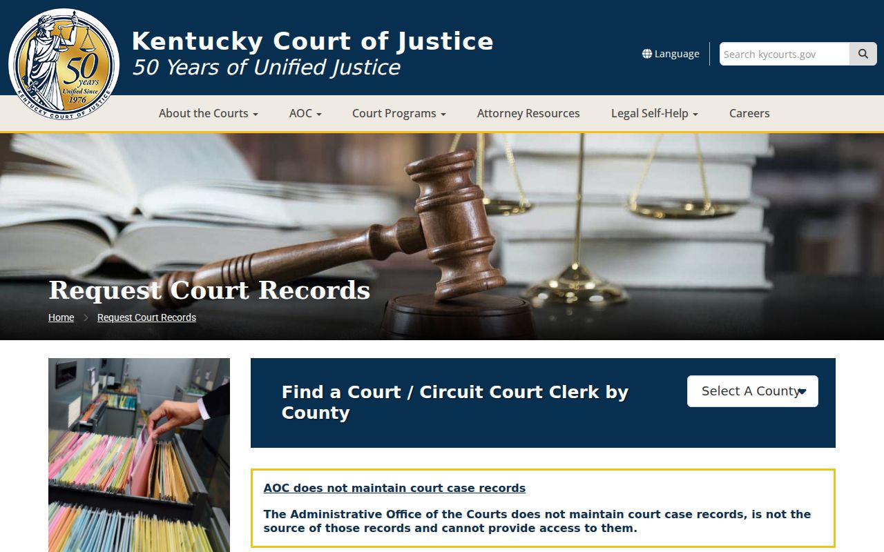 Kentucky Court of Justice court-record request instructions used for Simpson County cases